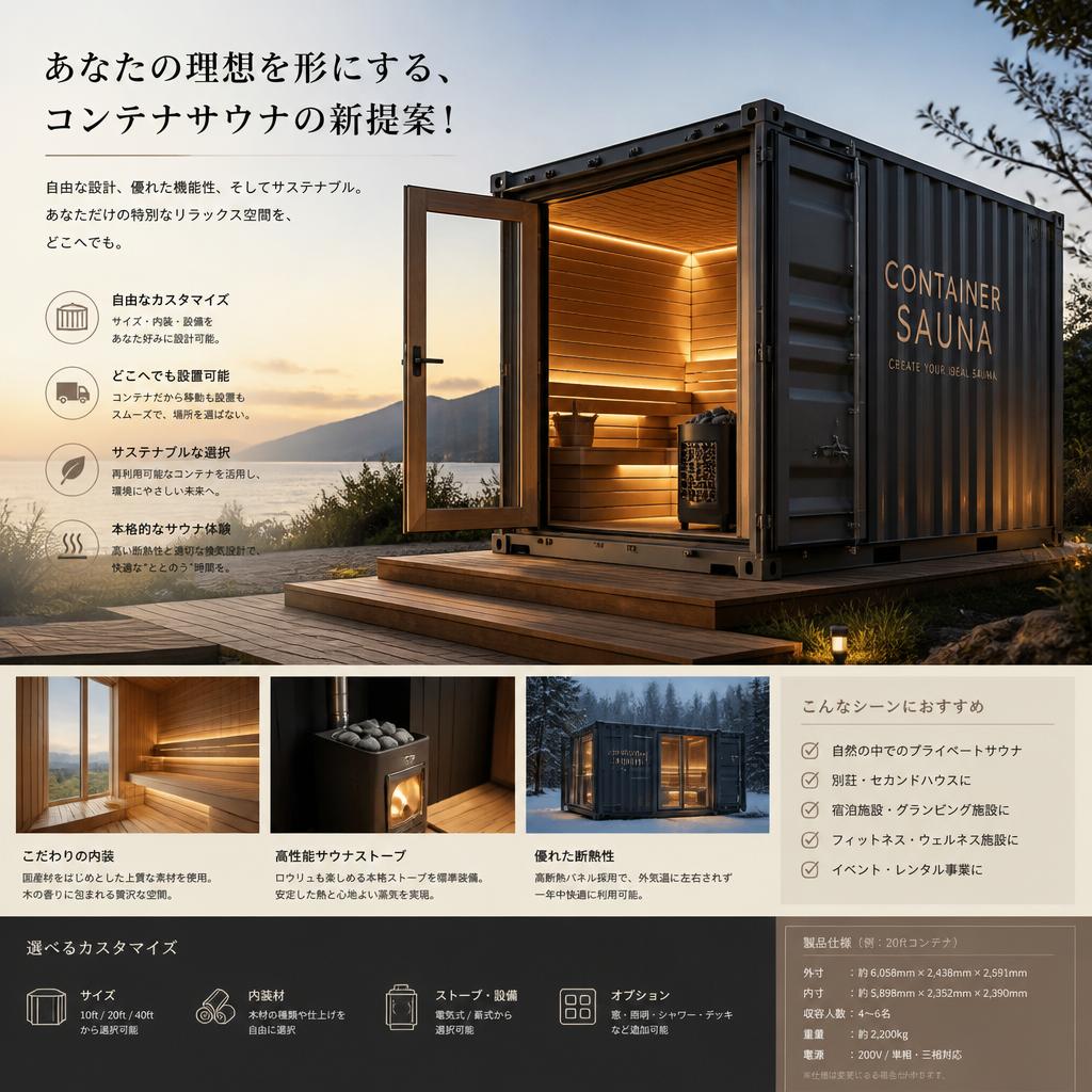 あなたの理想を形にする、コンテナサウナの新提案！